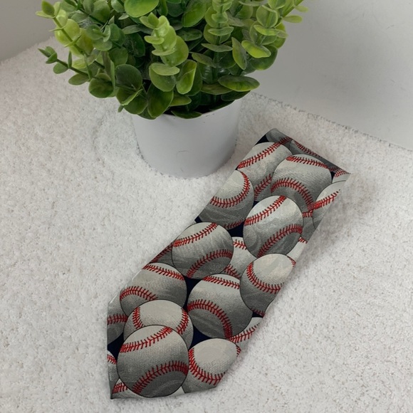 Renaissance hand made grey-red-white men’s baseball theme tie - Picture 1 of 7